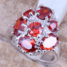 Superior vermelho garnet prata chapeado feminino jóias anel tamanho 6 / 7 / 8 / 9 r0567 2024 - compre barato