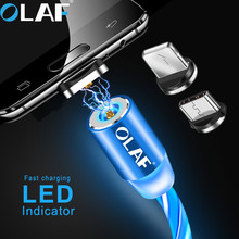 OLAF-Cable magnético brillante para cargador de iPhone, cable usb LED, imán de flujo, Micro USB tipo C, Cable magnético, cables de teléfono móvil 2024 - compra barato