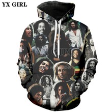 YX брендовая одежда для девочек 2018 самая популярная модная Толстовка в стиле хип-хоп с принтом регги, музыки Боба Марли 3d для мужчин/WomenHoody Толстовка 2024 - купить недорого
