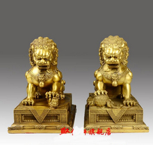 Estatua de León y perro Fengshui Guardian Fu Foo, decoración del hogar de bronce y cobre, China, 9 2024 - compra barato