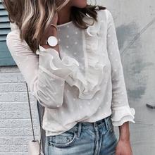 Women Ladies Blouses And Tops Casual Ruffles Lace Polka Dot O Neck Shirt Long Sleeve Blouse blusas mujer 2024 - buy cheap