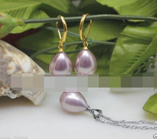 .367 A Set Genuine 12x16mm Purple South Sea Shell Pearl Drop Earrings Necklace 2024 - buy cheap