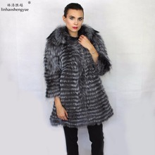 Linhaoshengyue Fox Lithium Plus Long 90cm Long Fur Coat Lapels,Real  Silver Fox Fur Coat ,Winter Warm Women 2024 - buy cheap