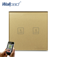 WIFI teléfono Control 2 remoto Wallpad de vidrio de oro de 110-250V LED de la UE 2 teléfono WIFI táctil controlado de la pared interruptor de la luz 2024 - compra barato