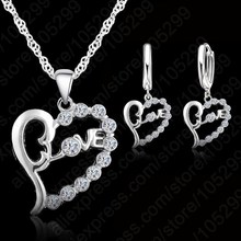 Coração clássico zircônio cúbico pingente colar gota brinco joias conjuntos de prata esterlina 925 para mulheres casamento atacado 2024 - compre barato