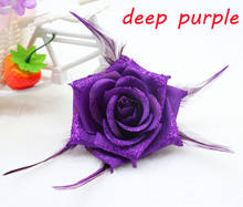 1PCS NEW Deep Purple Rose Corsage Glitter Headdress Flower Feather Fascinator Hairband Brooch WRIST Flower 2024 - buy cheap