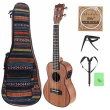 Ukelele electroacústico de concierto de 24 pulgadas, guitarra Hawaiana de cuatro cuerdas, borde 18 trastes, pastilla EQ integrada, bolsa, correa, Capo, cuerda y tela 2024 - compra barato