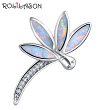 ROLILASON For girl Cute Dragonfly Animal desgin white Fire Opal Silver Stamped fashion jewelry Necklace Pendants OP810 2024 - buy cheap