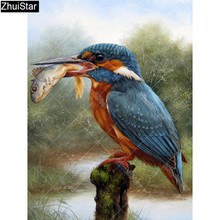 Zhui Star Full Square Drill 5D DIY Diamond Painting "Bird biting a fish" 3D Embroidery Cross Stitch Rhinestone Mosaic Decor HYY 2024 - buy cheap