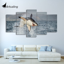 HD printed 5 piece canvas art animal Ocean shark jumps painting wall pictures for living room modern free shipping/CU-1997B 2024 - buy cheap