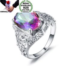 OMHXZJ-anillo de plata de ley 925 con zirconia cúbica, anillo redondo colorido con zirconia AAA, para mujeres y hombres 2024 - compra barato