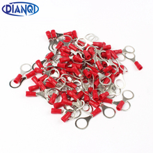 DIANQI-conector de Terminal de anillo aislado, RV1.25-10 rojo, 22-16 AWG, 0,5-1.5mm2, 100 unids/paquete, RV1-10 RV 2024 - compra barato