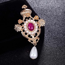 Red beads white imitation pearl brooches jewelry for women's evening party gifts fashion crown flower pin brooch bags accessory 2024 - buy cheap