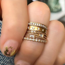 6 Pcs/Set Women Rings Fashion Square Geometric Crystal Joint Gold Ring Set Female Simple Dance Party Jewelry  2024 - buy cheap