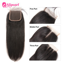 Ali Pearl-extensiones de pelo brasileñas con encaje, accesorio capilar liso de 4x4, 3 partes, con pelo de bebé, Remy, 8-20 pulgadas 2024 - compra barato