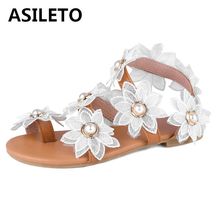 ASILETO ladies shoes woman flat heels summer sandals women floral pearl casual princess footwear bohemia pu shoes large size 43 2024 - buy cheap