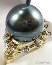 FREE SHIP >>New Black South Sea Shell Pearl 18KGP Crystal Ring Size: 7.8.9 2024 - buy cheap