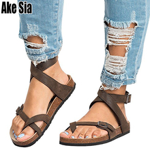 Ake Sia Summer Women' Feminina Belt Buckle Hollow Out Comfort Roman Flat-Bottomed Flip Flops Pedal Gladiator Sandals Shoes A369 2024 - buy cheap