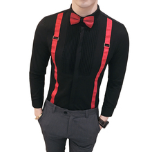 Camisa de trabajo con pajarita para hombre, ropa ajustada de diseñador de moda, color blanco y negro, ropa de escenario para fiesta y Club, 2019 2024 - compra barato