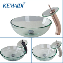KEMAIDI-grifo de lavabo de cobre y níquel cepillado, nuevo ORB, cuenco de cristal, lavabo de baño, juego de mezclador templado 2024 - compra barato