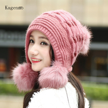 Kagenmo Rabbit Knit Women Winter Hat Outdoor Keep Warm Ear Protection Bomber Hats Casual Cold Autumn Lady Berets 2024 - купить недорого