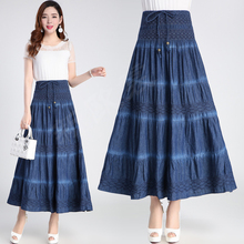 Free Shipping 2018 New Fashion Long Maxi A-line Skirts Women High Waist Summer And Autumn Denim Jeans Lace-up Skirts Spring L-XL 2024 - buy cheap