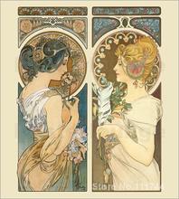 Reproduction art on canvas Schlusselblume und Feder Alphonse Mucha painting Hand painted High quality 2024 - buy cheap