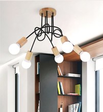 Lámpara de techo de madera Vintage Industrial Retro, luz led Edison para techo E27, soporte de hierro para restaurante, Bar, ático, librería 2024 - compra barato