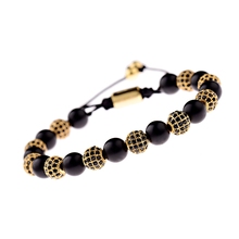 DOUVEI Luxo Preto CZ Bola Cobre Pulseiras & Pulseiras Homens Charme Preto Contas de Pedra Pulseira Macrame Trançado Jóias ABL048 2024 - compre barato