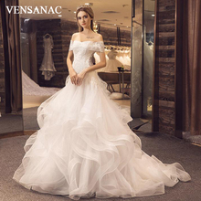 VENSANAC 2018 Sweetheart Lace Appliques Sweep Train Mermaid Wedding Dresses Short Sleeve Tiered Tulle Bridal Gowns 2024 - buy cheap