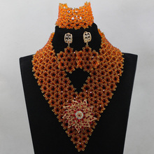 2017 Роскошные африканские оранжевые Модные Ювелирные наборы красные обручальные массивные ожерелья для подружки невесты Комплект бижутерии Бесплатная доставка QW171 2024 - купить недорого