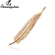 Shuangshuo New Fashion Metal Leaf Shape Hair Clip Barrettes Leaves Hairpin Barrette Feather Hair Pins Hair Jewelry Bridal Tiara 2024 - buy cheap