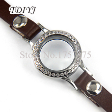 TDIYJ 2pcs Hot Sale 35cm Brown Colors PU Leather Twist Stainless Steel Crystal Locket Bracelet for Floating Charms for Women 2024 - buy cheap