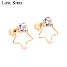 LUXUSTEEL Baby/Girl/Women Earring Stainless Steel Star Shape With Cubic Zirconia Stud Earring Push Back Jewelry Wholesale Gift 2024 - buy cheap
