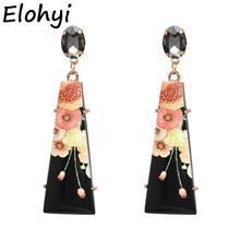 ELOHYI Statement Trendy Jewelry Elegant Geometric Resin Coloured Drawing Flower Earrings Crystal Antique Drop Earrings For Women 2024 - buy cheap
