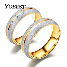 Женское и мужское обручальное кольцо YOBEST, обручальное кольцо золотого цвета из нержавеющей стали с песочным покрытием и кубическим цирконием, ювелирные изделия 2024 - купить недорого