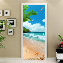 Papel tapiz de PVC autoadhesivo impermeable para decoración 3D, pegatina de puerta con paisaje costero, Mural para sala de estar y dormitorio 2024 - compra barato