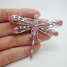 Unique Lovely Dragonfly Animal Decorated Brooch Pin Pink Rhinestone Crystal 2024 - buy cheap