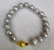 Pulsera de mujer de 10mm, pulsera de perlas grises brillantes, cierre de color dorado, Perla Natural de agua dulce auténtica 2024 - compra barato