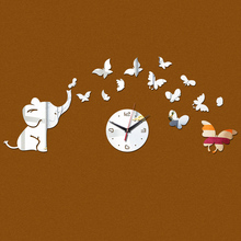 Relógio de parede de acrílico de quartzo, elefante bebê, arte borboleta, design moderno, decoração adesivo de espelho 3d diy, venda 2024 - compre barato