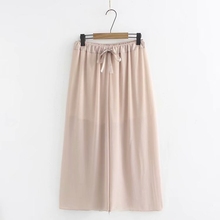 Plus Size Women Chiffon 8/10 Pants Midi Waist Pleated Elastic Wide Leg Trousers 2024 - buy cheap