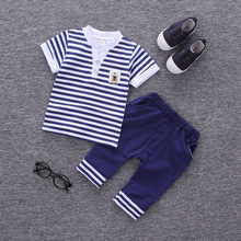 Child clothes new Baby boy striped Casual short sleeve T-shirt + shorts set 2  piece Baby  set 2024 - buy cheap