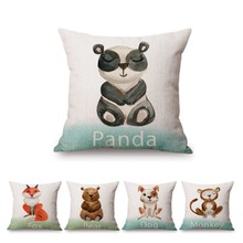 Capa de almofada de linho para decoração de quarto infantil, capa de almofada fofa de animais aquarela de pintura de raposa, coruja, panda, coelho, guaxinim 2024 - compre barato