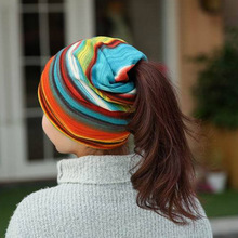 Rainbow Stripes Winter Hats for Women & Men Knitted Scarf Beanies Caps Fashion Warm Hip Hop Skull Beanie girls cap Gorros 2018 2024 - buy cheap
