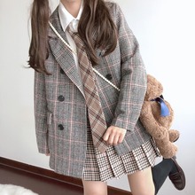 Chaqueta de estilo universitario retro Para chica, traje de lana a cuadros, uniforme JK, estilo británico 2024 - compra barato