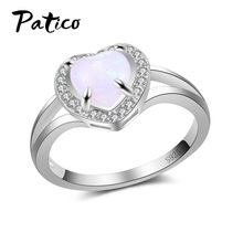 Bohemia Female White Hearts Opal Stone Ring Fashion Love Heart Ring Promise Wedding Engagement Rings For Women 2024 - buy cheap