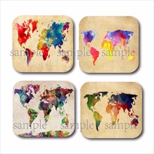 Set of 4 Watercolor World Map cup Coaster wood mdf coasters Rustic Home Cabin Decor personalized wedding favor Mothers day gifts 2024 - buy cheap