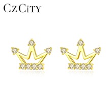 CZCITY Lovely Hollow Princess Crown Stud Earrings for Women Small Shining Female Earrings 925 Silver Jewelry Dating Accessories 2024 - buy cheap