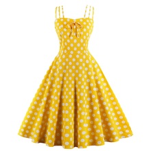 Yellow robe pin up sukienka Women retro 50s 60s sleeveless polka dot print bow swing cami dress frocks Robe vintage rockabilly 2024 - buy cheap