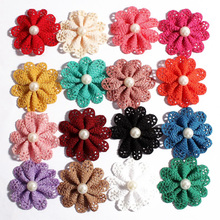 30pcs/lot 5.5cm 16colors Newborn Hair Flower Accessories With Pearl For Wedding Artificial Fabric Flowers For Kids Headbands 2024 - buy cheap